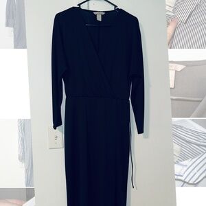 H&M Black Faux Wrap Midi Dress